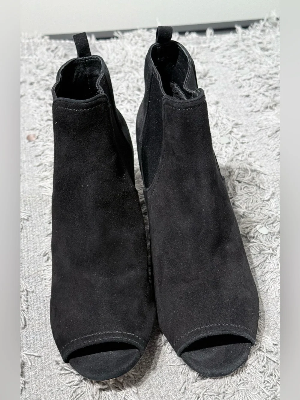Tory Burch Gemma Black Suede Peep Toe Bootie Black